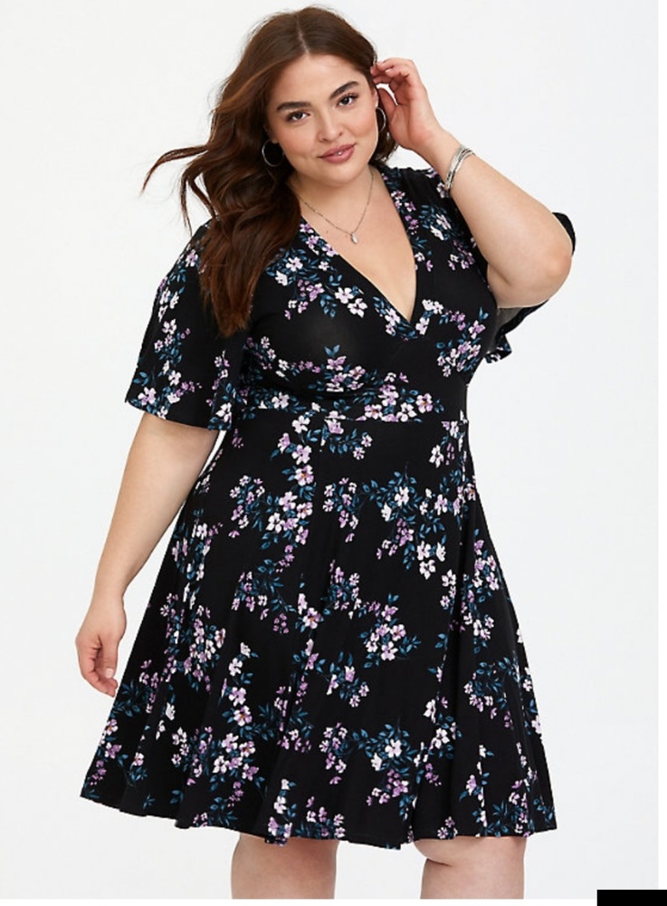 Torrid Black Floral Jersey Skater Dress